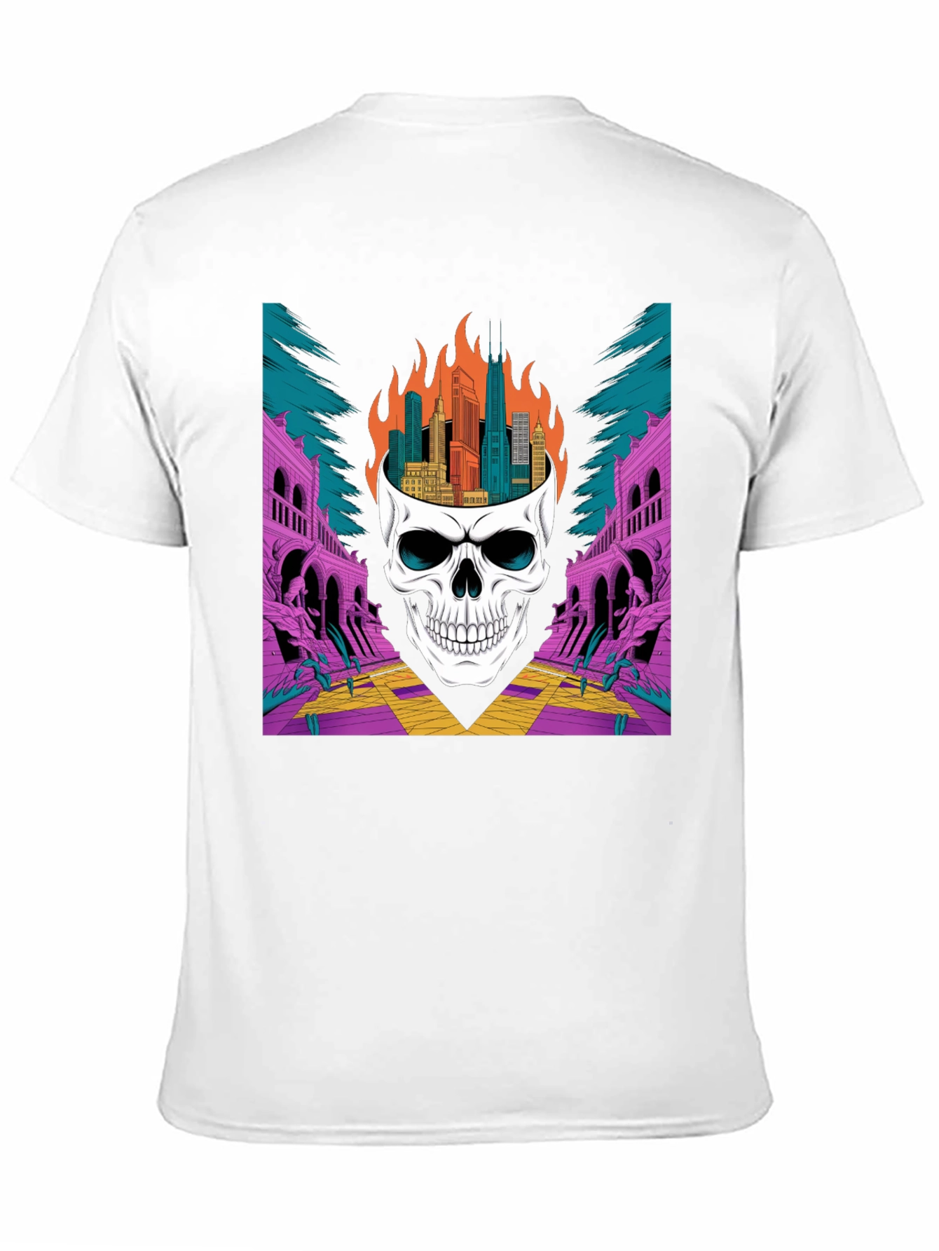 Skull Cityscape Graphic Tee - Edgy Streetwear