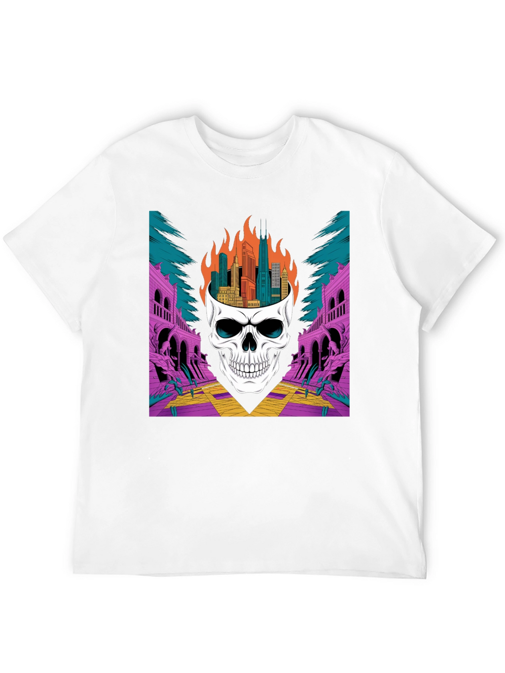 Skull Cityscape Graphic Tee - Edgy Streetwear