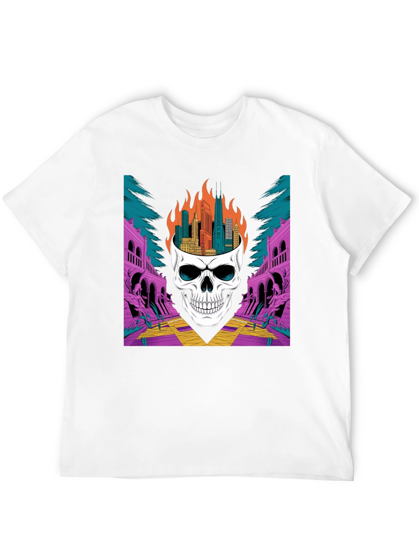Skull Cityscape Graphic Tee - Edgy Streetwear