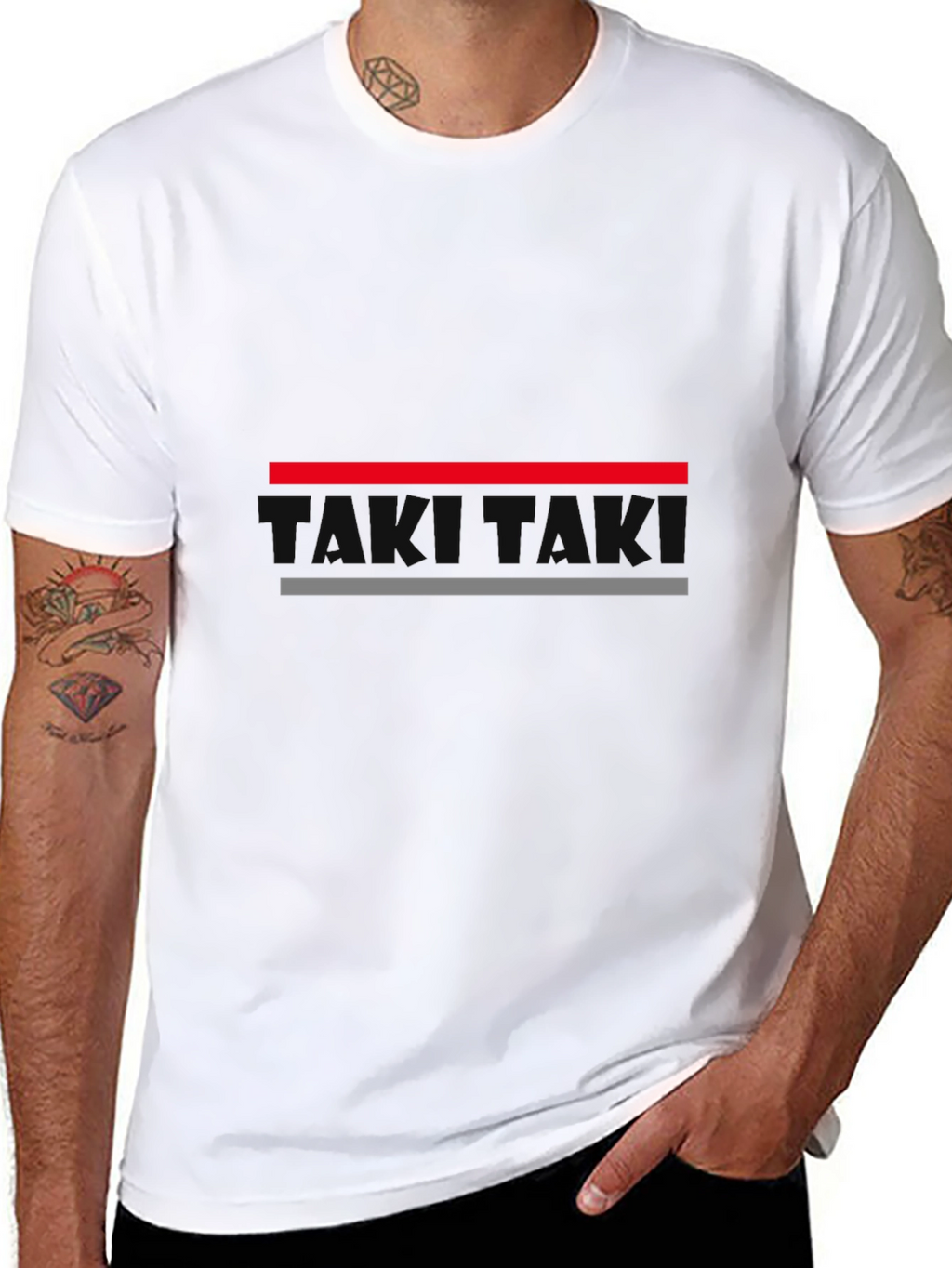 Modern Graphic Tee - Red and Grey Line Design
