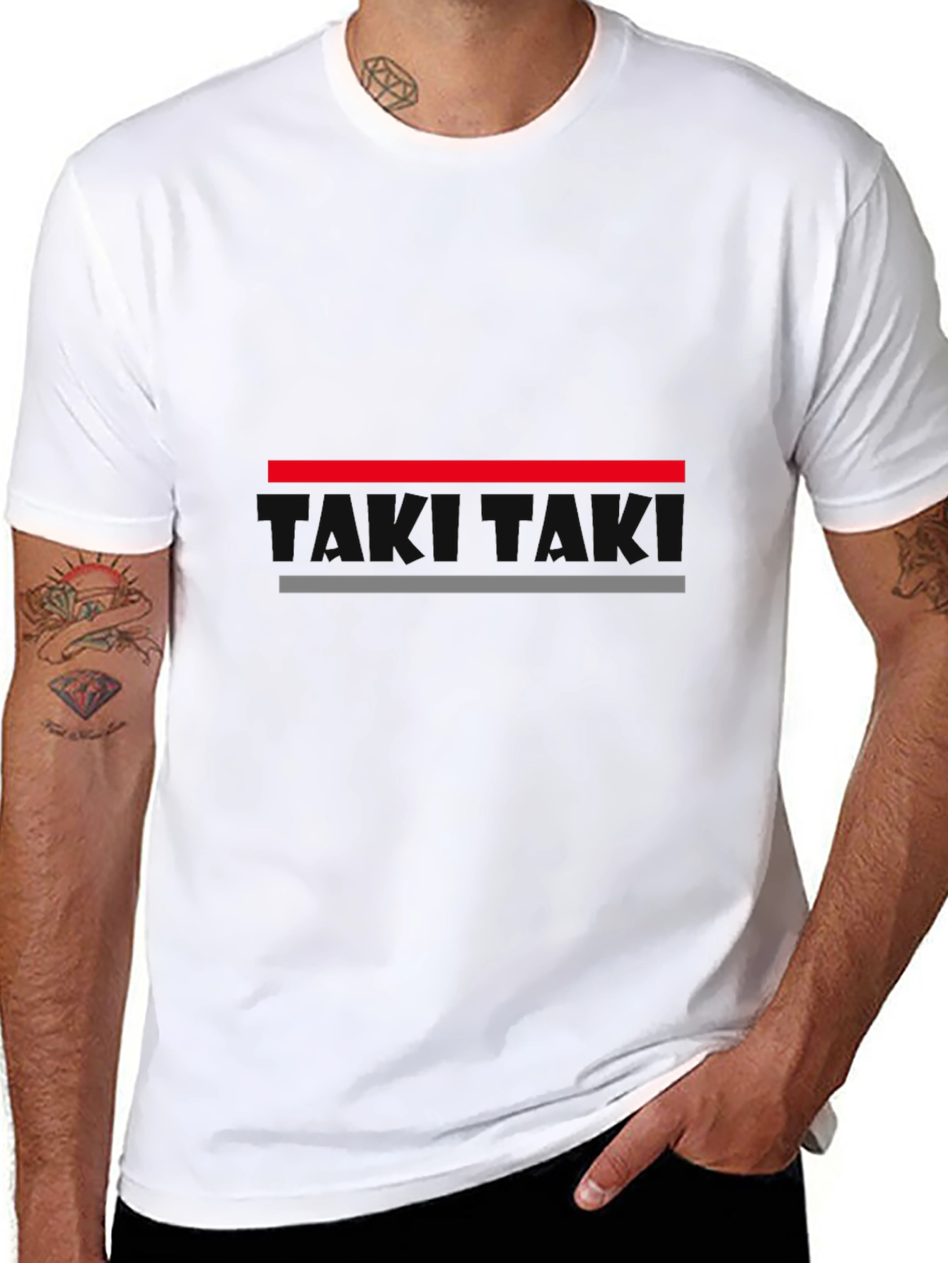 Modern Graphic Tee - Red and Grey Line Design