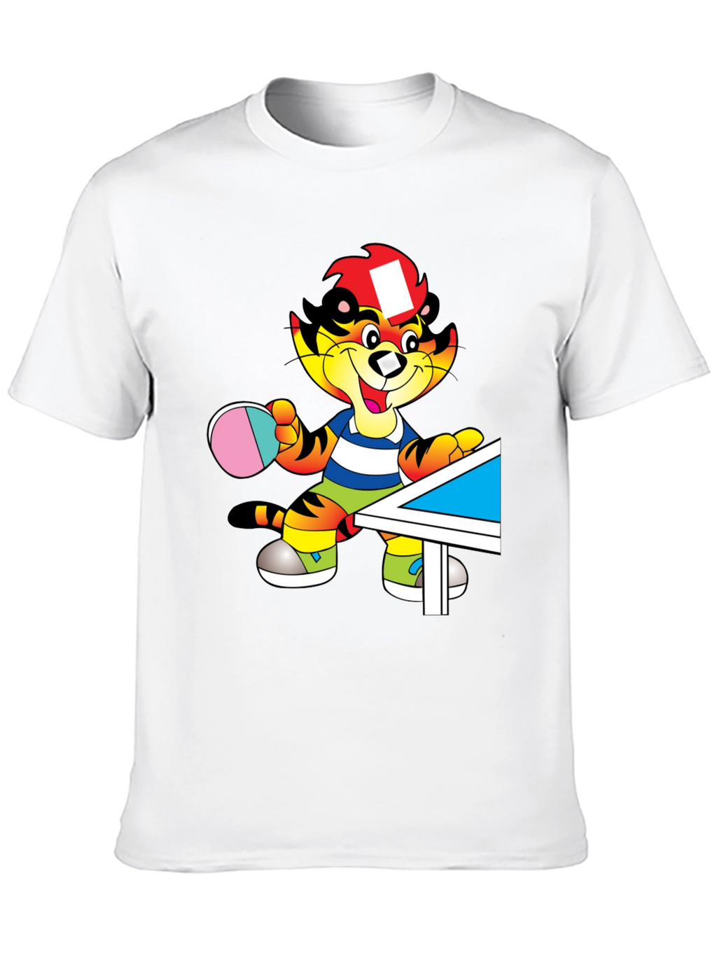Cartoon Tiger Table Tennis Black T-Shirt