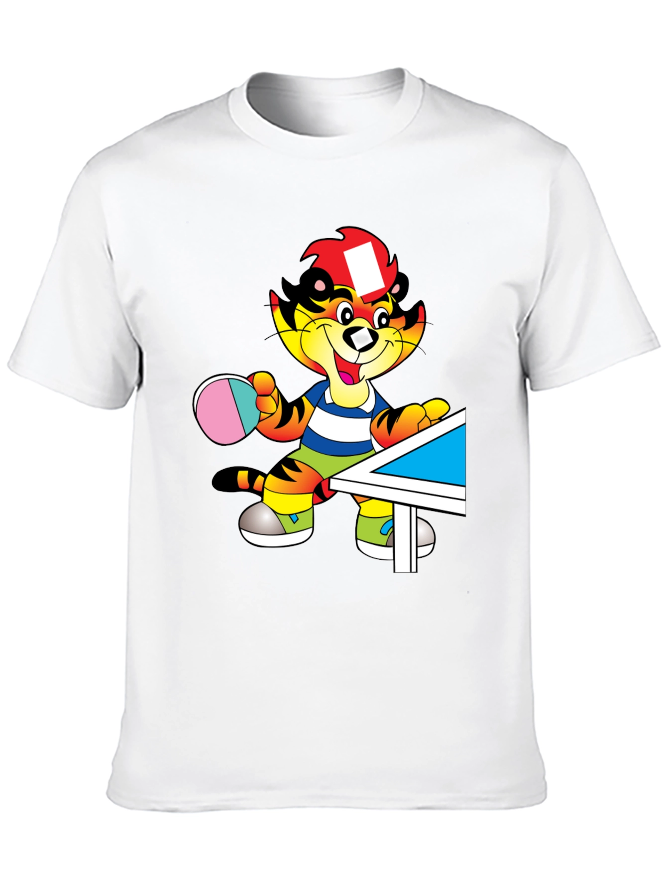 Cartoon Tiger Table Tennis Black T-Shirt