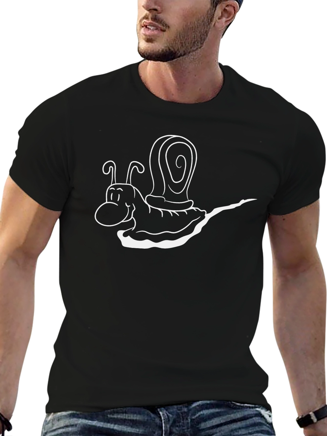 Snail Cartoon Graphic Tee - Mens Black T-Shirt