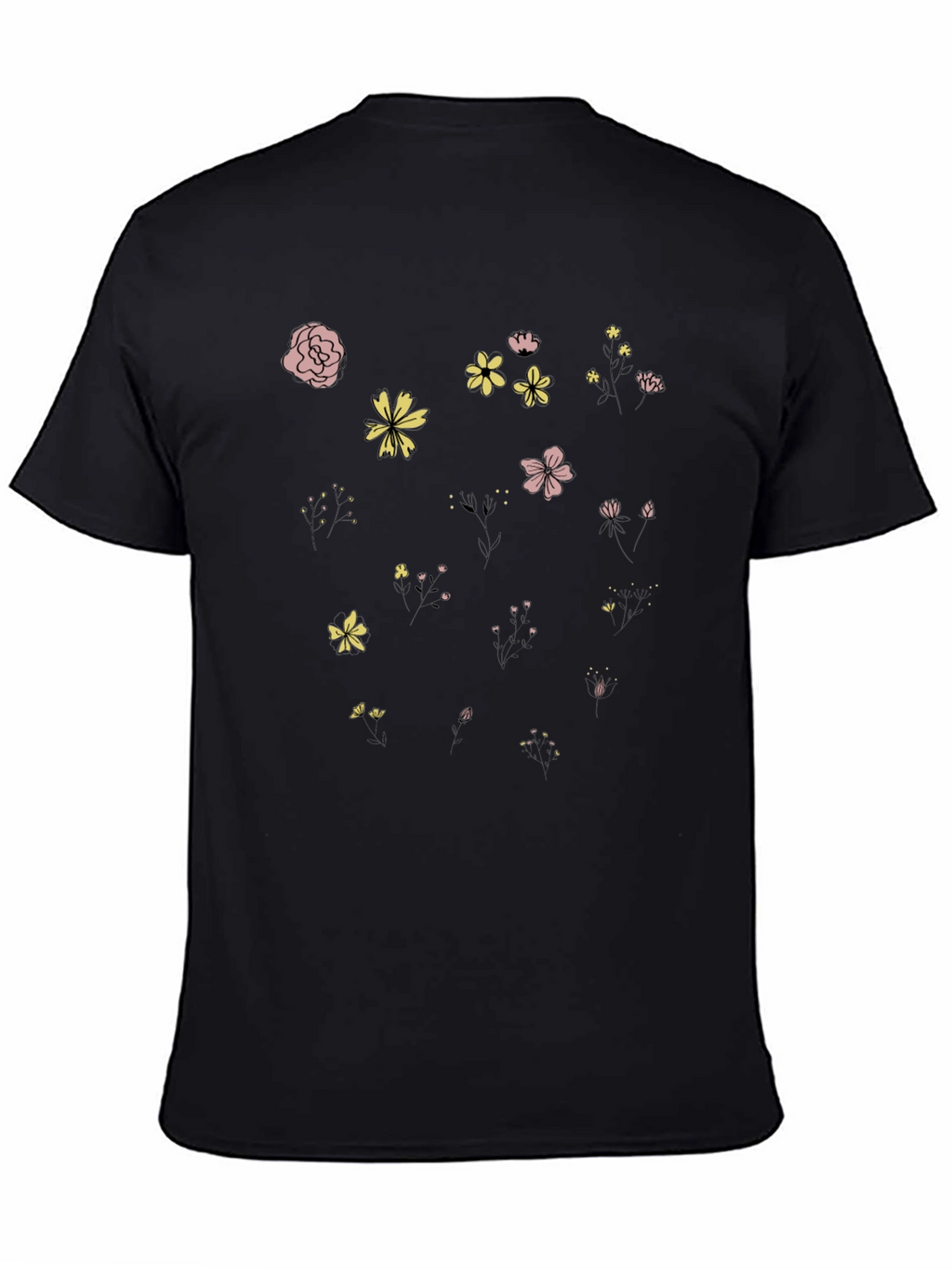 Floral Print Black Crew Neck T-Shirt