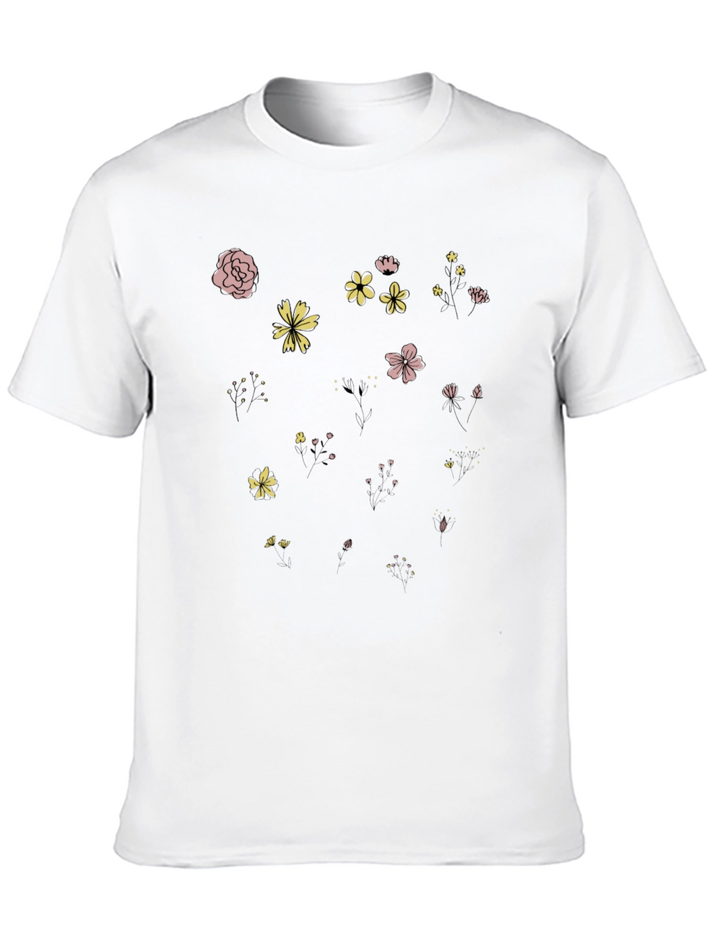 Floral Print Black Crew Neck T-Shirt