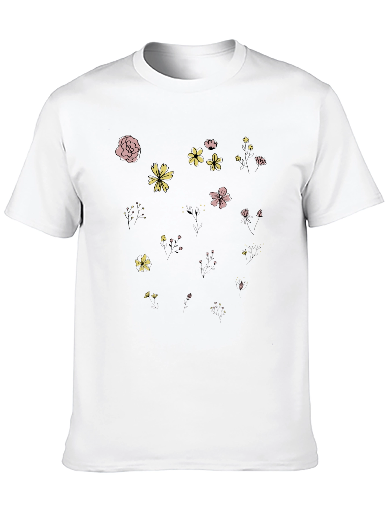 Floral Print Black Crew Neck T-Shirt