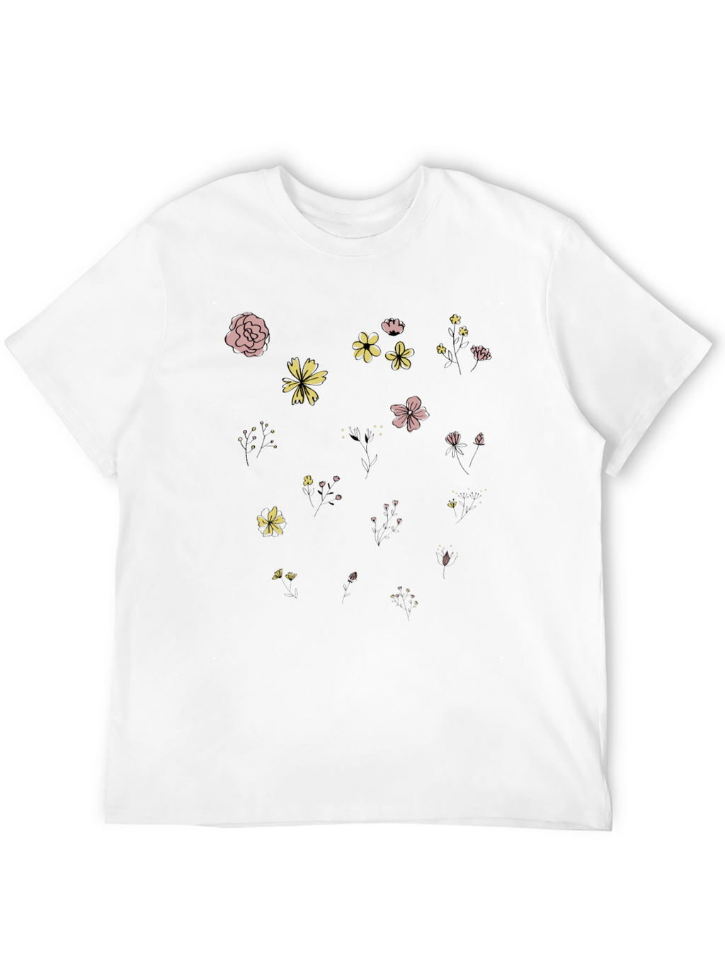 Floral Print Black Crew Neck T-Shirt