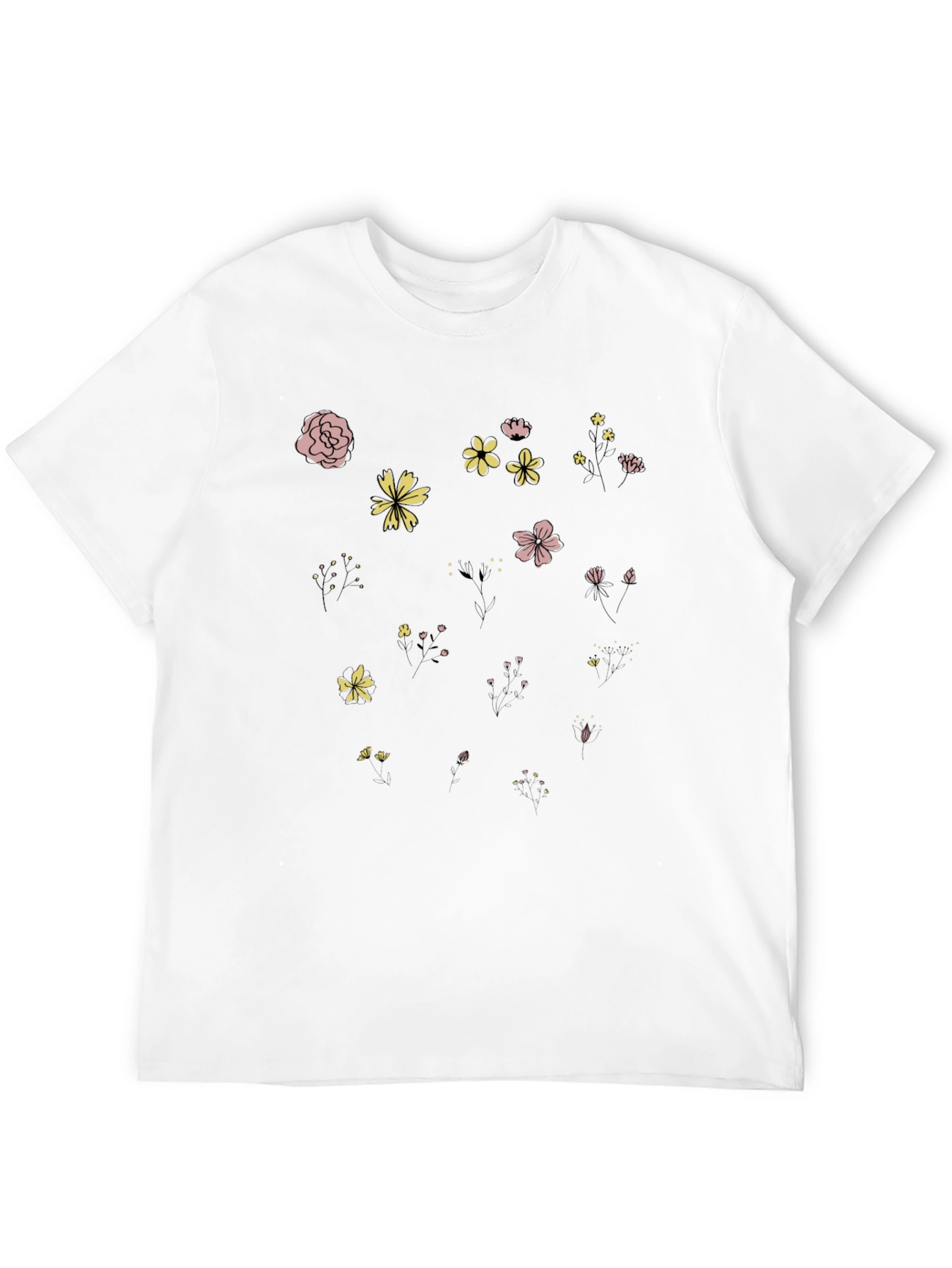 Floral Print Black Crew Neck T-Shirt