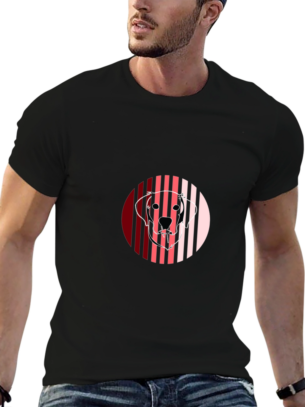Dog Portrait Graphic Print Black T-Shirt