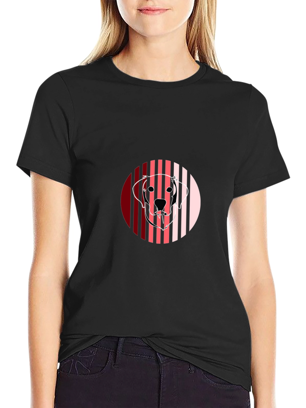 Dog Portrait Graphic Print Black T-Shirt