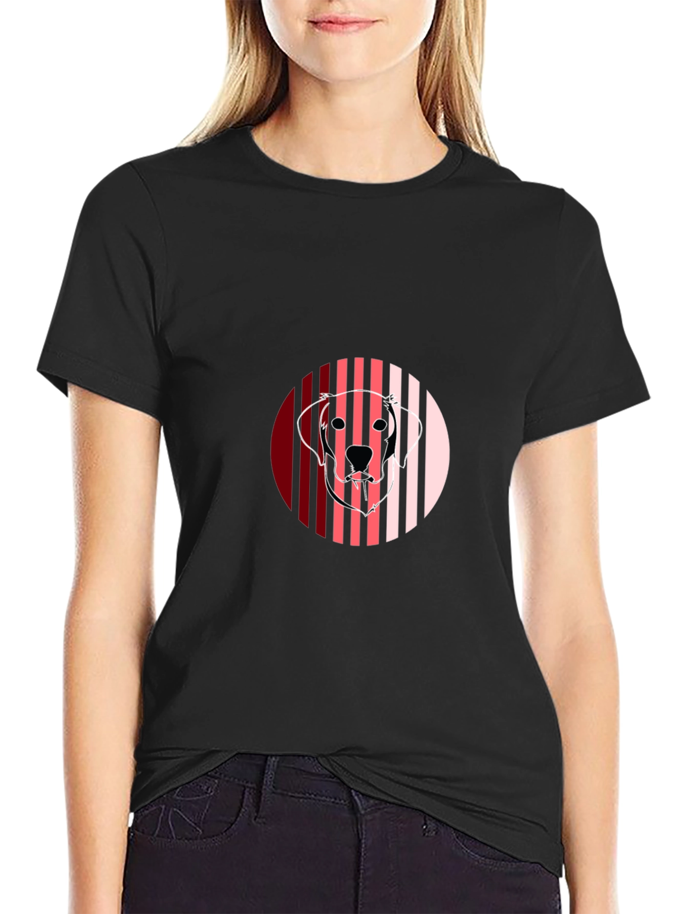 Dog Portrait Graphic Print Black T-Shirt