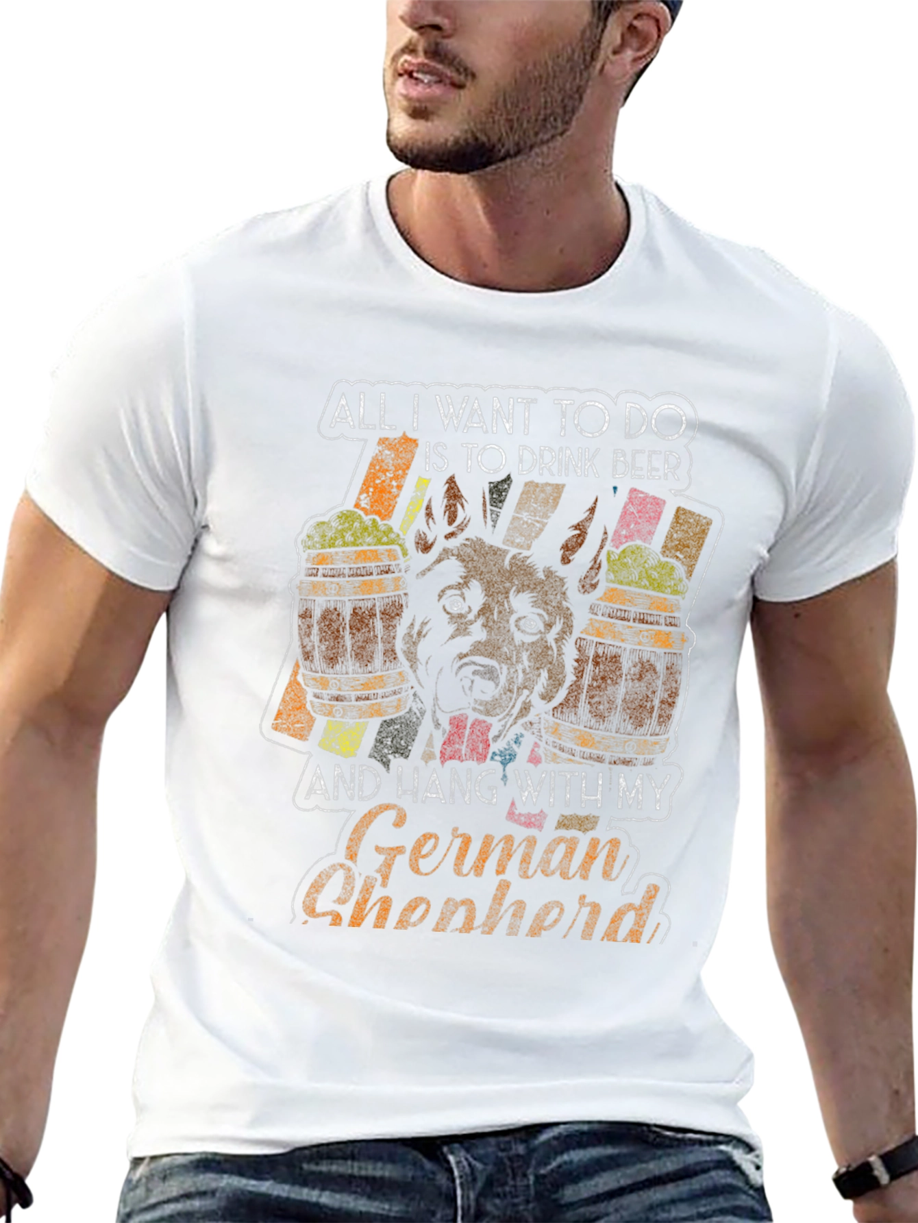 German Shepherd Beer Lover Graphic T-Shirt