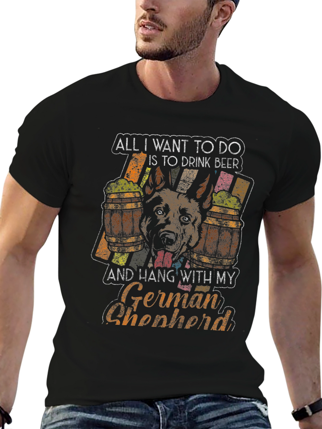 German Shepherd Beer Lover Graphic T-Shirt