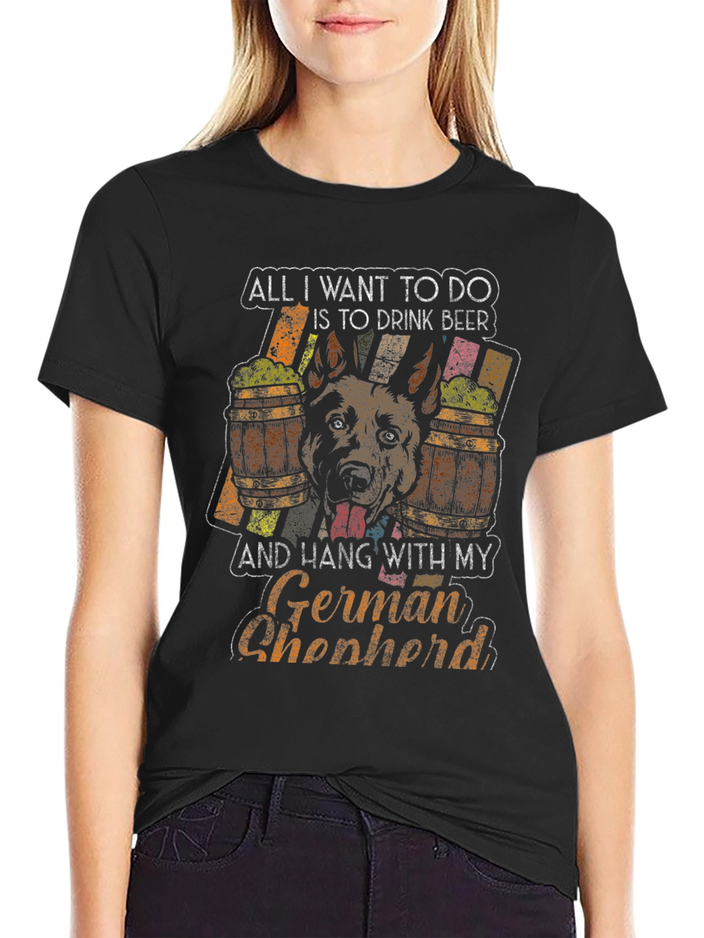 German Shepherd Beer Lover Graphic T-Shirt
