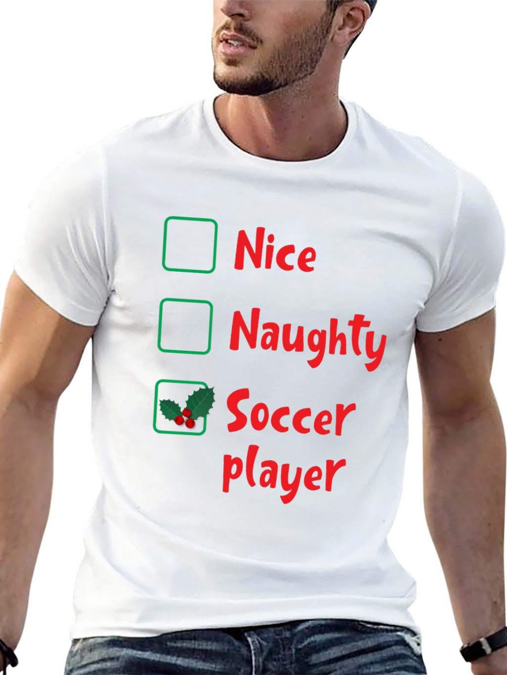 Naughty or Nice Soccer Player Holiday T-Shirt