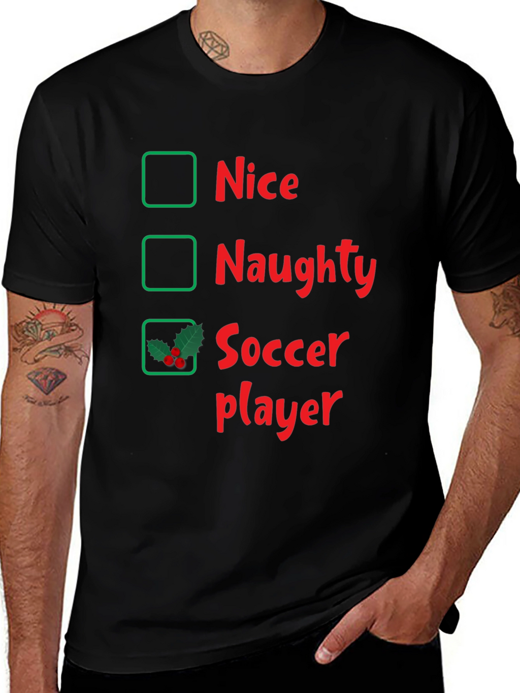 Naughty or Nice Soccer Player Holiday T-Shirt