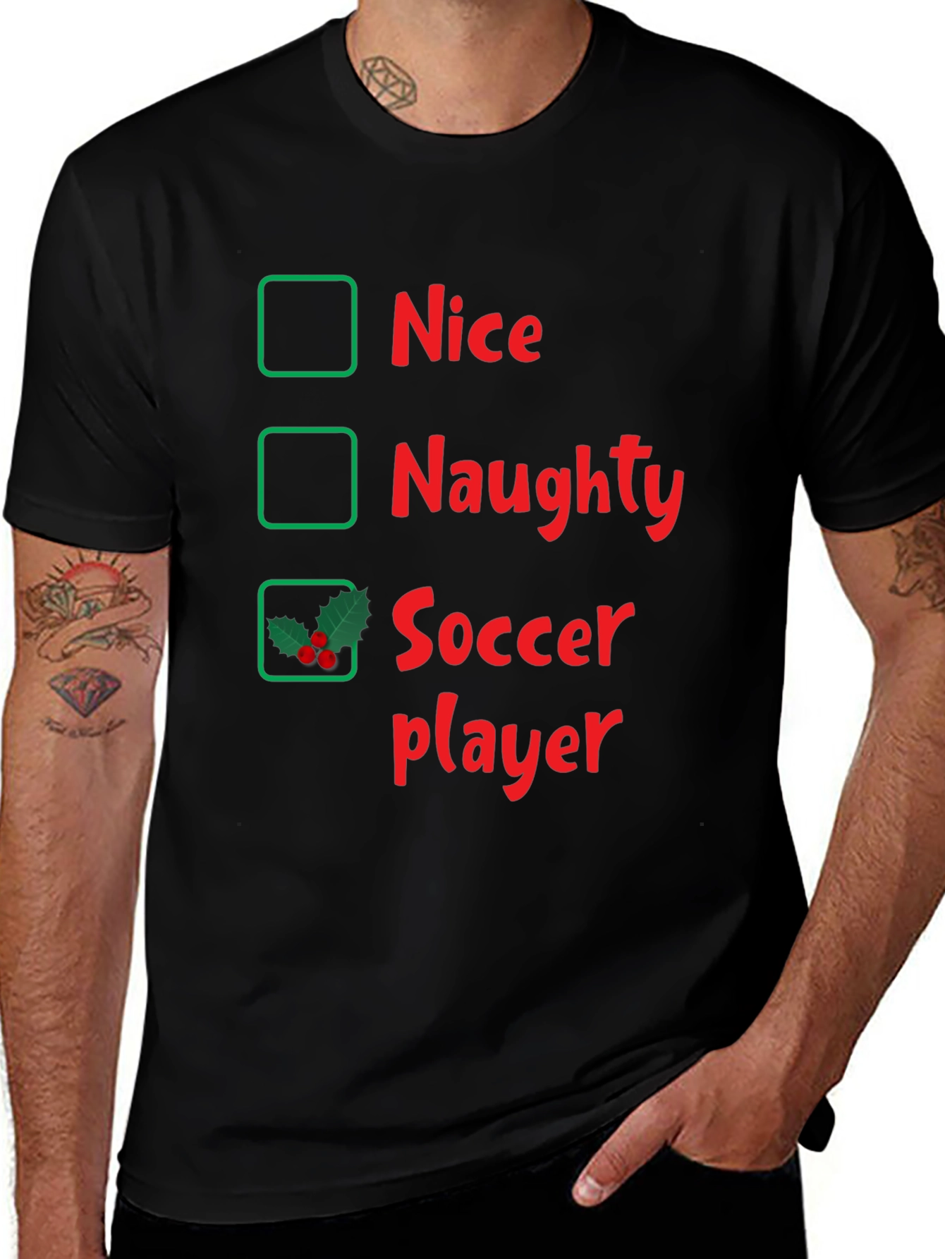 Naughty or Nice Soccer Player Holiday T-Shirt