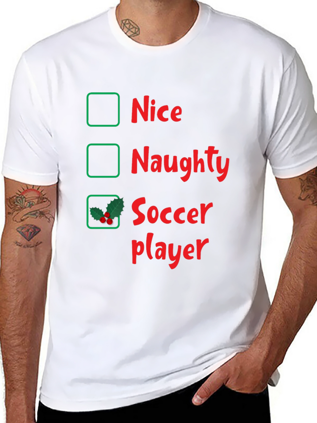 Naughty or Nice Soccer Player Holiday T-Shirt