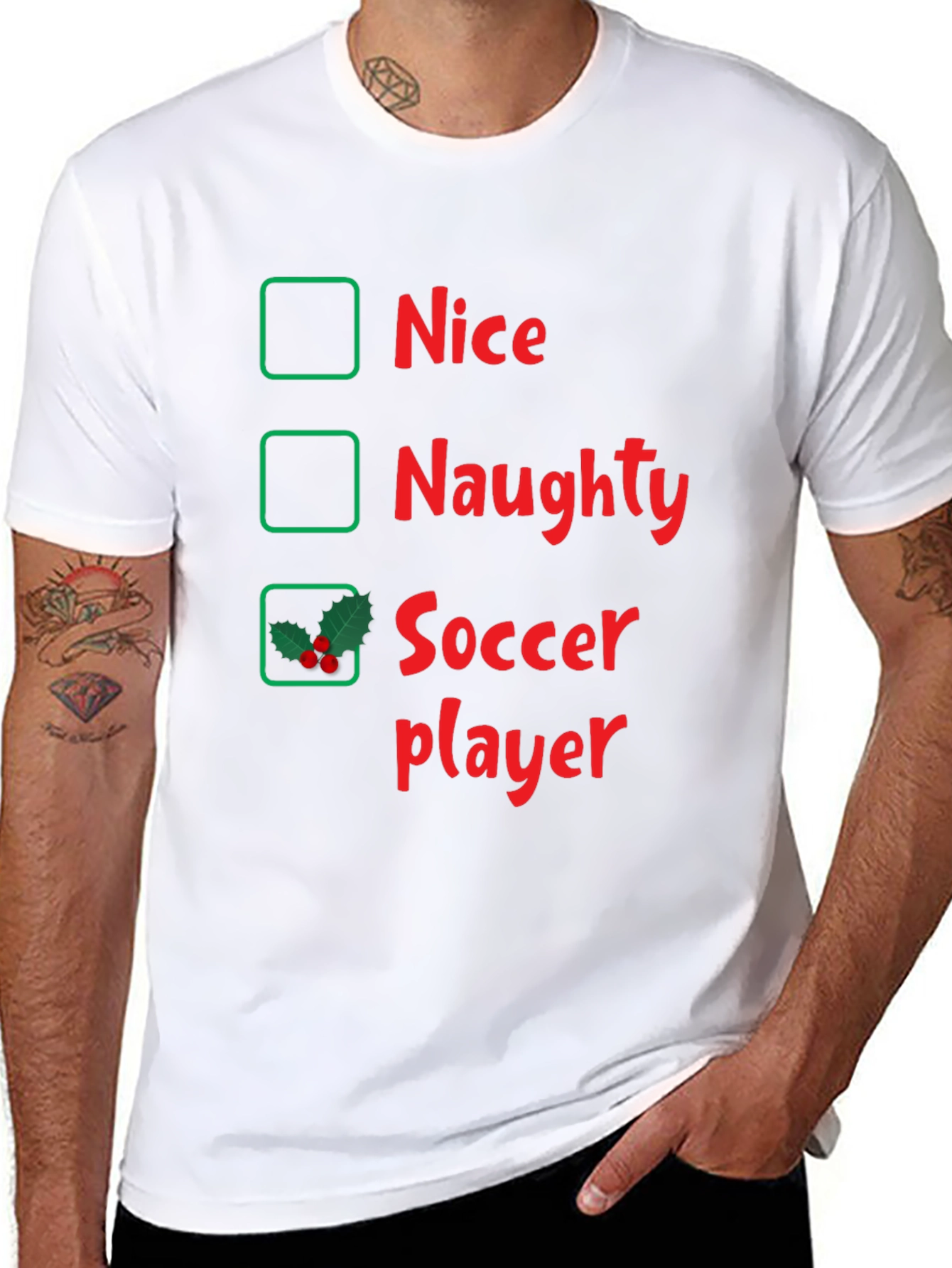 Naughty or Nice Soccer Player Holiday T-Shirt