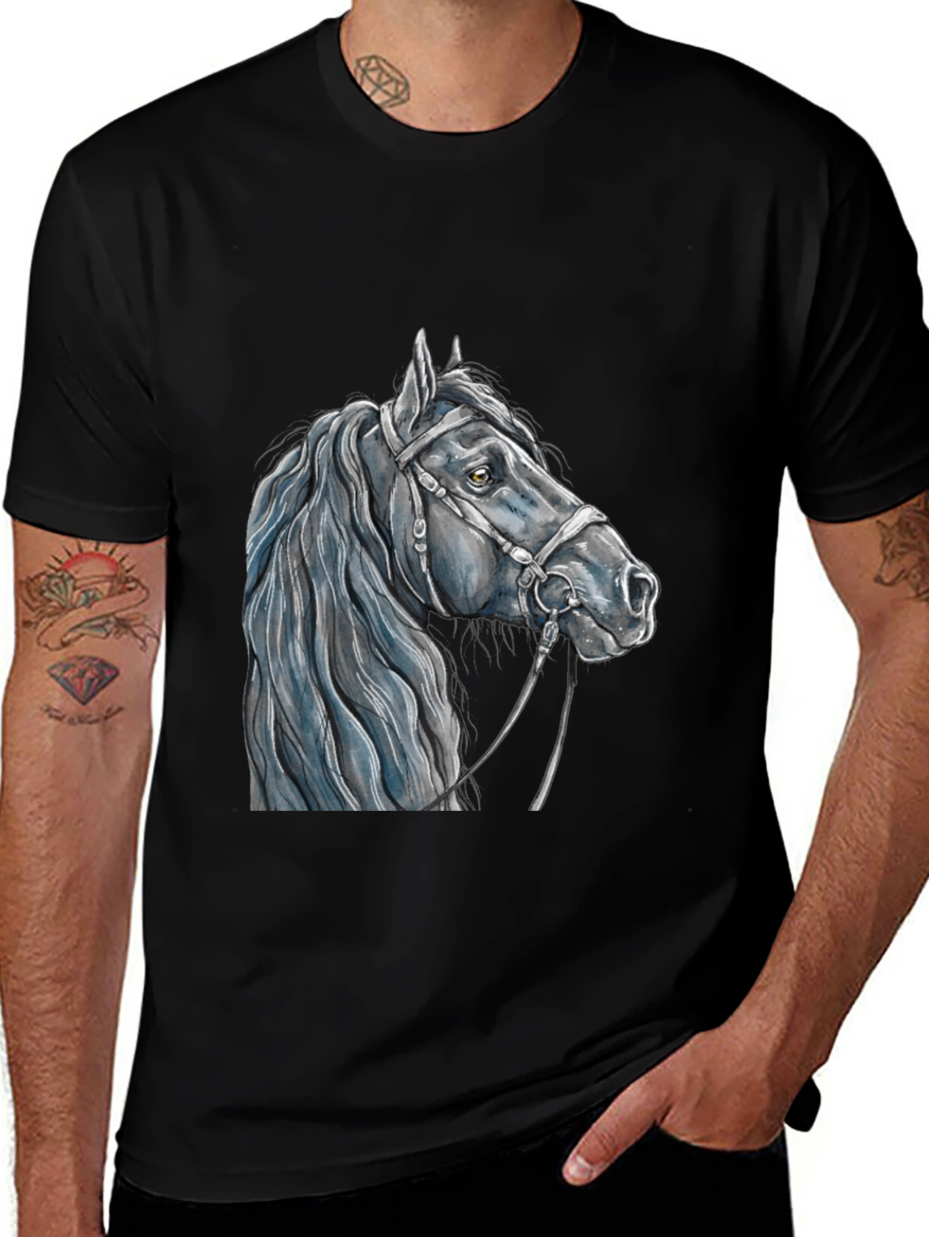Black Horse Graphic Tee - Mens Short Sleeve T-Shirt