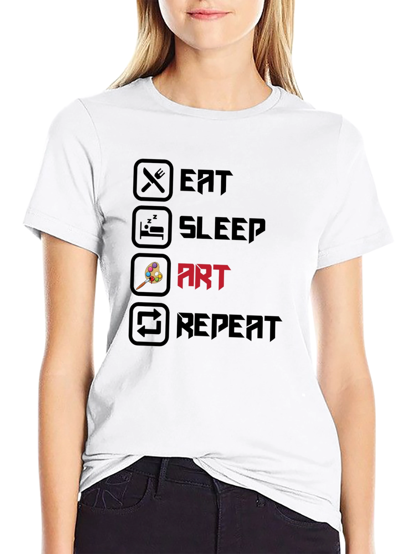 Eat Sleep Art Repeat Black Graphic T-Shirt
