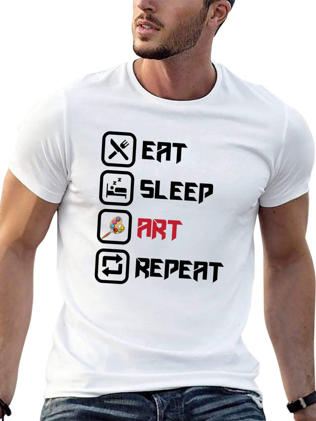 Eat Sleep Art Repeat Black Graphic T-Shirt