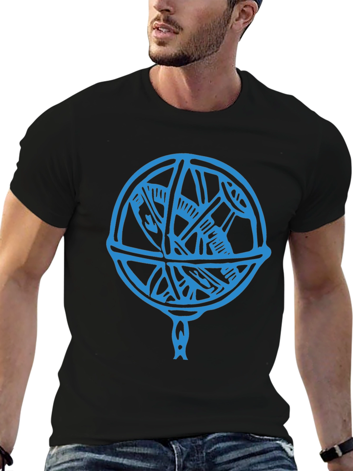 Blue Astrolabe Design Black T-Shirt