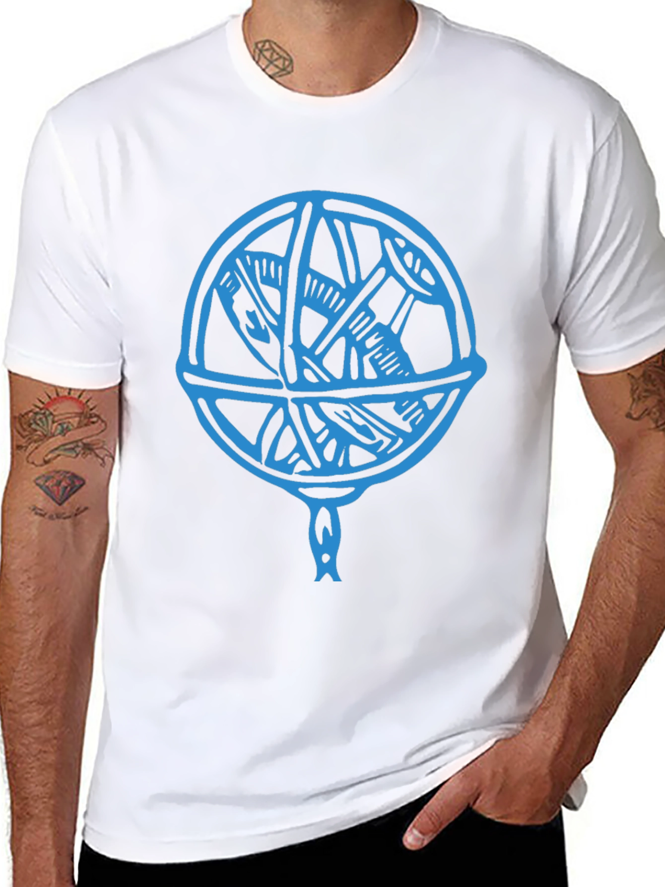 Blue Astrolabe Design Black T-Shirt