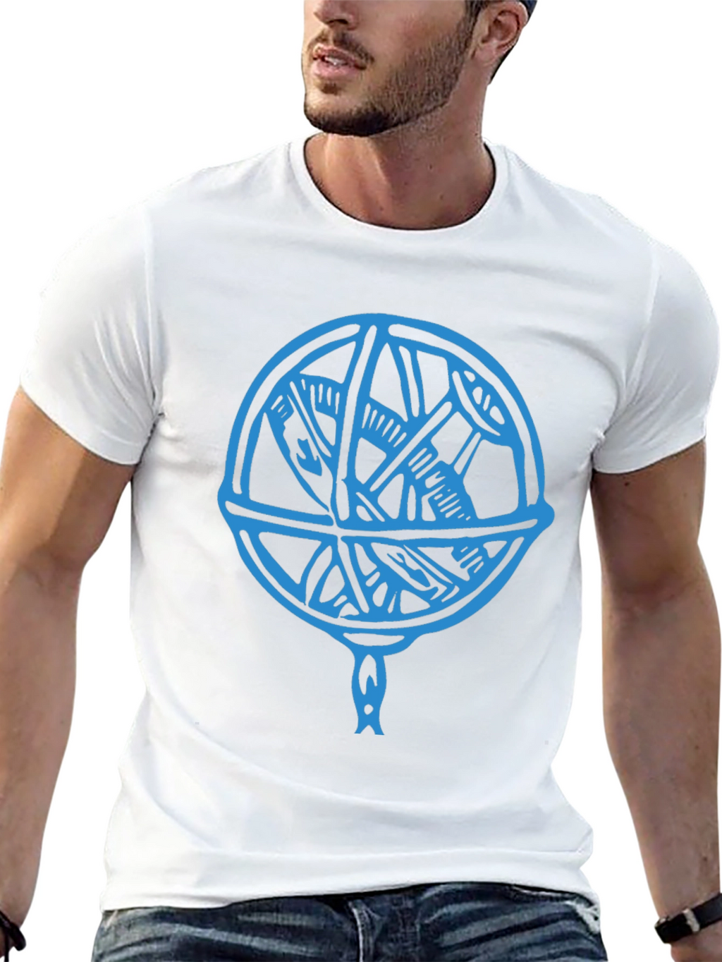 Blue Astrolabe Design Black T-Shirt