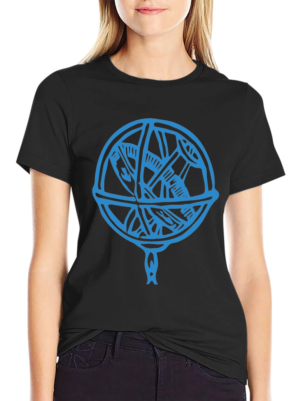 Blue Astrolabe Design Black T-Shirt