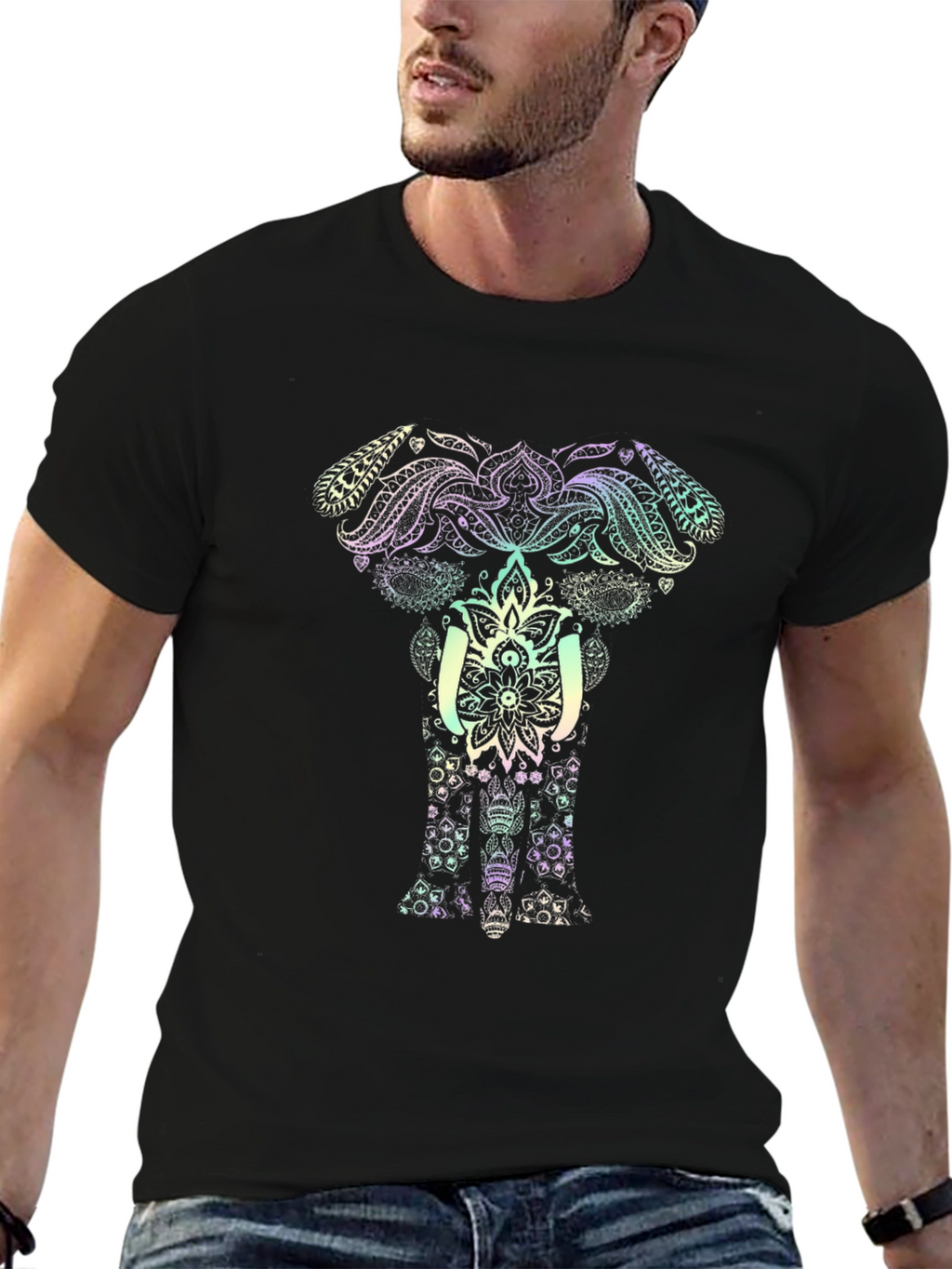 Elephant Mandala Graphic Tee - Black