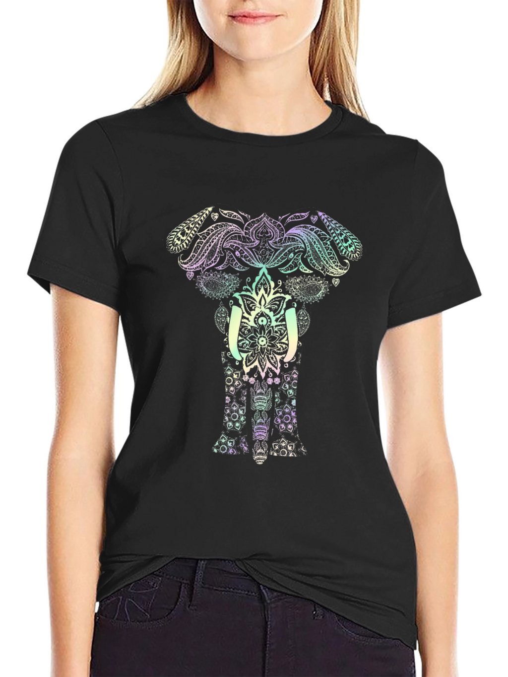 Elephant Mandala Graphic Tee - Black