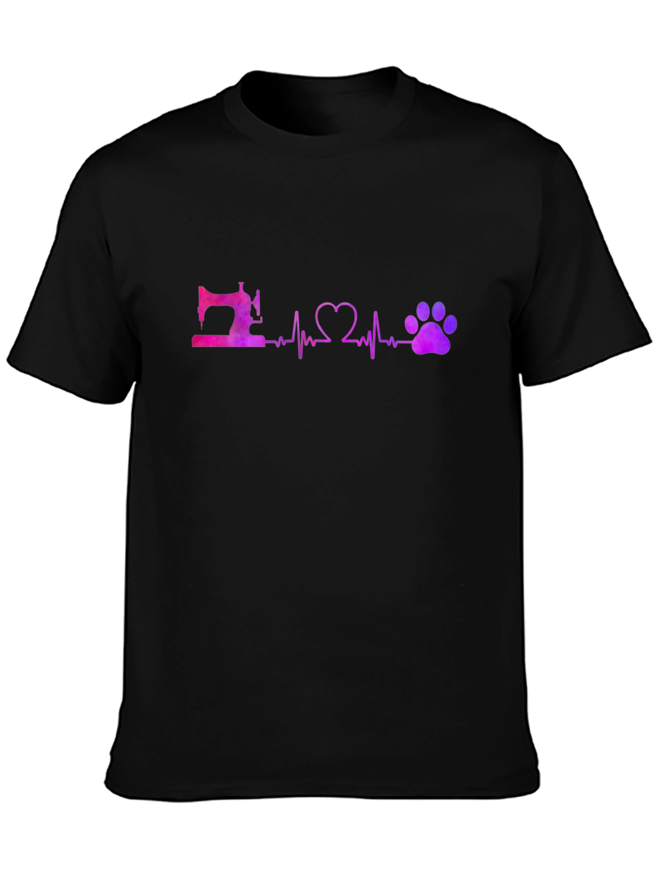 Sewing Heart and Paw Print Black T-Shirt