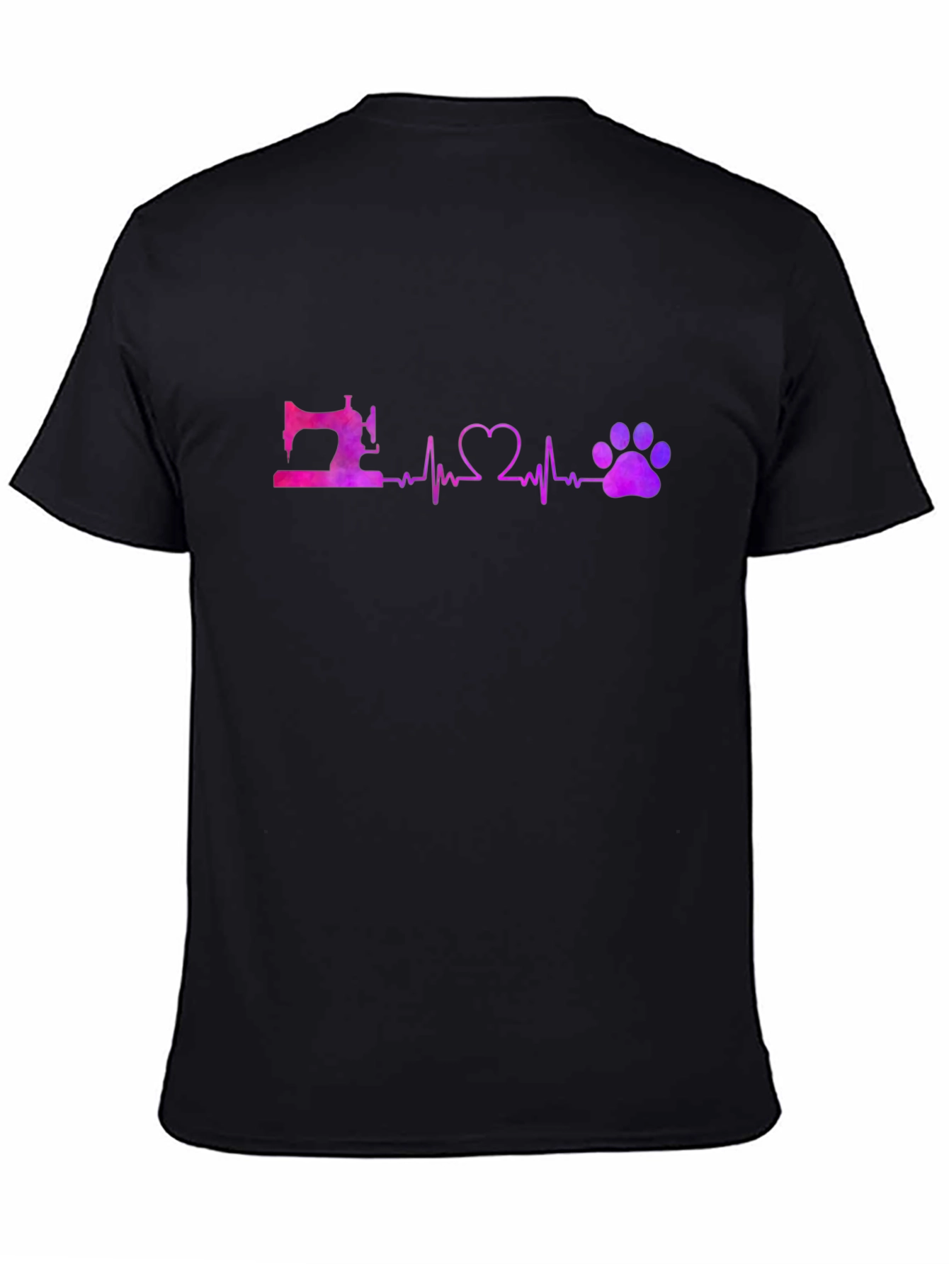 Sewing Heart and Paw Print Black T-Shirt