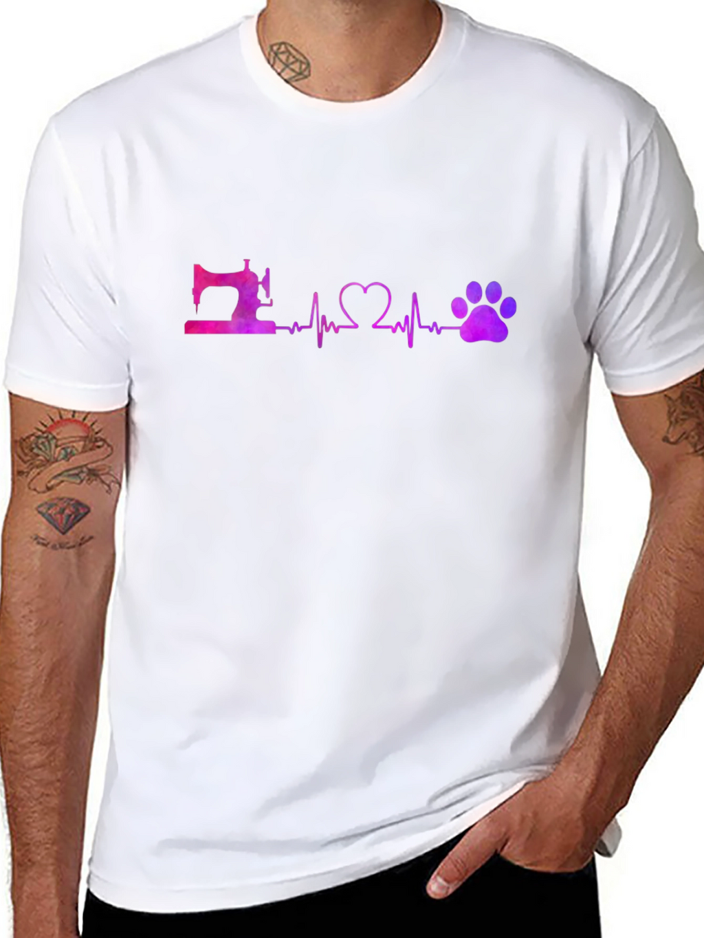 Sewing Heart and Paw Print Black T-Shirt