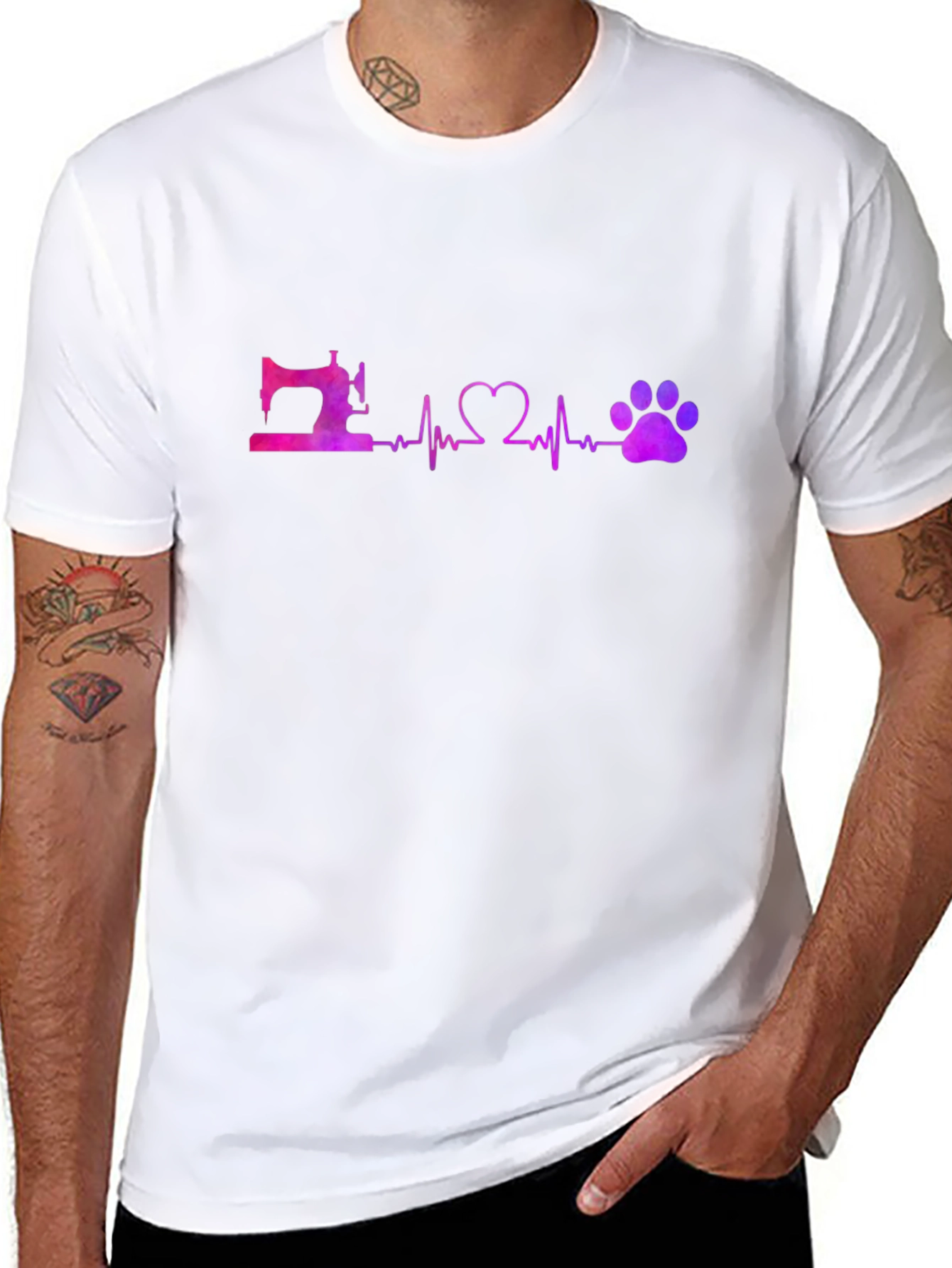 Sewing Heart and Paw Print Black T-Shirt