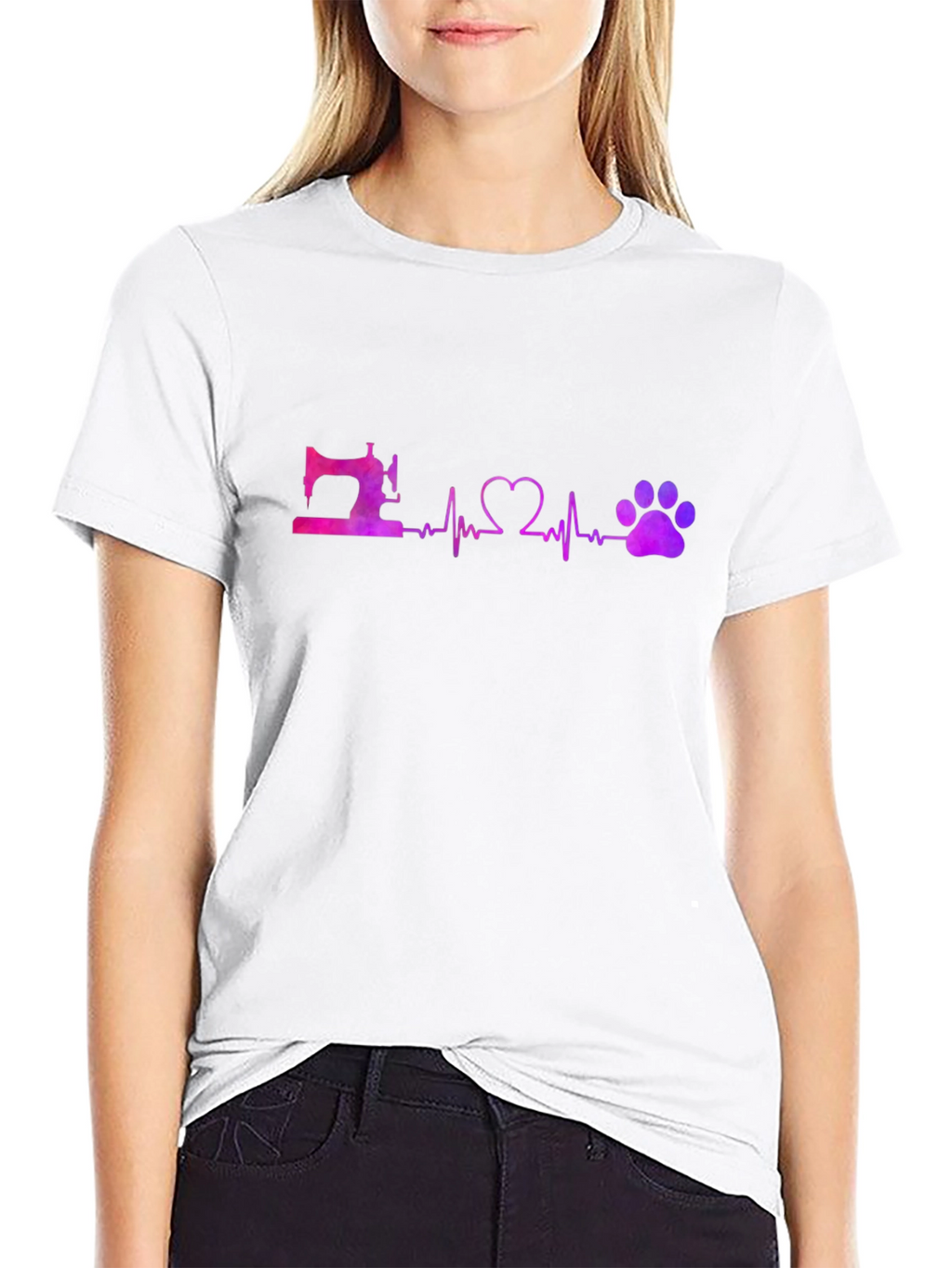 Sewing Heart and Paw Print Black T-Shirt