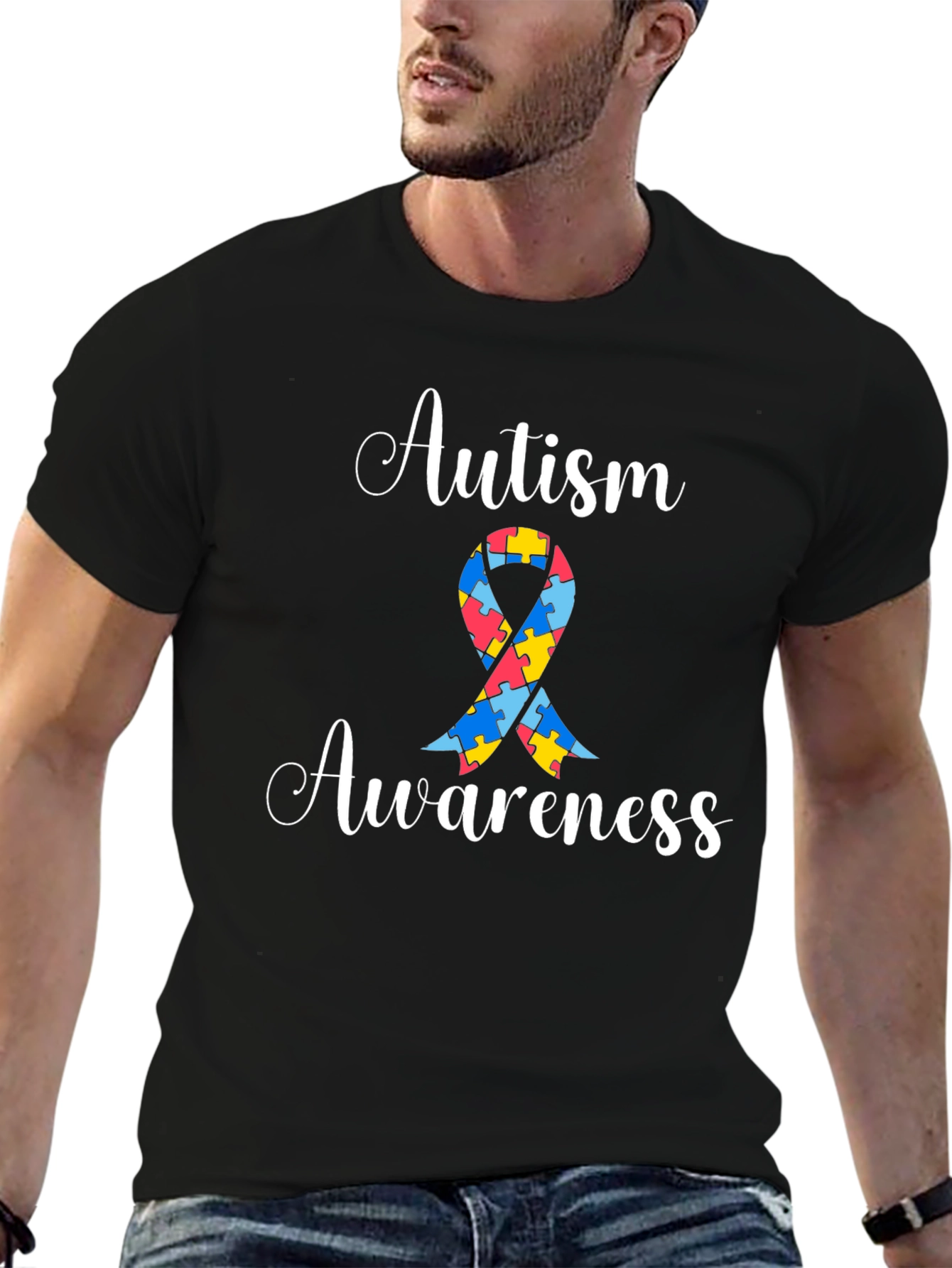 Autism Awareness Puzzle Ribbon Graphic Tee