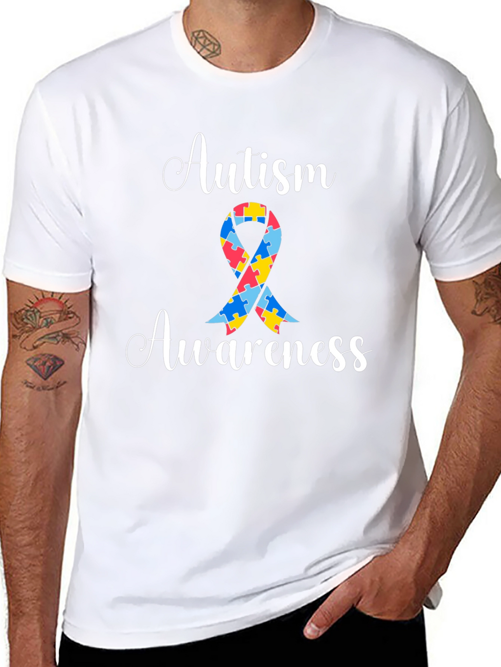 Autism Awareness Puzzle Ribbon Graphic Tee