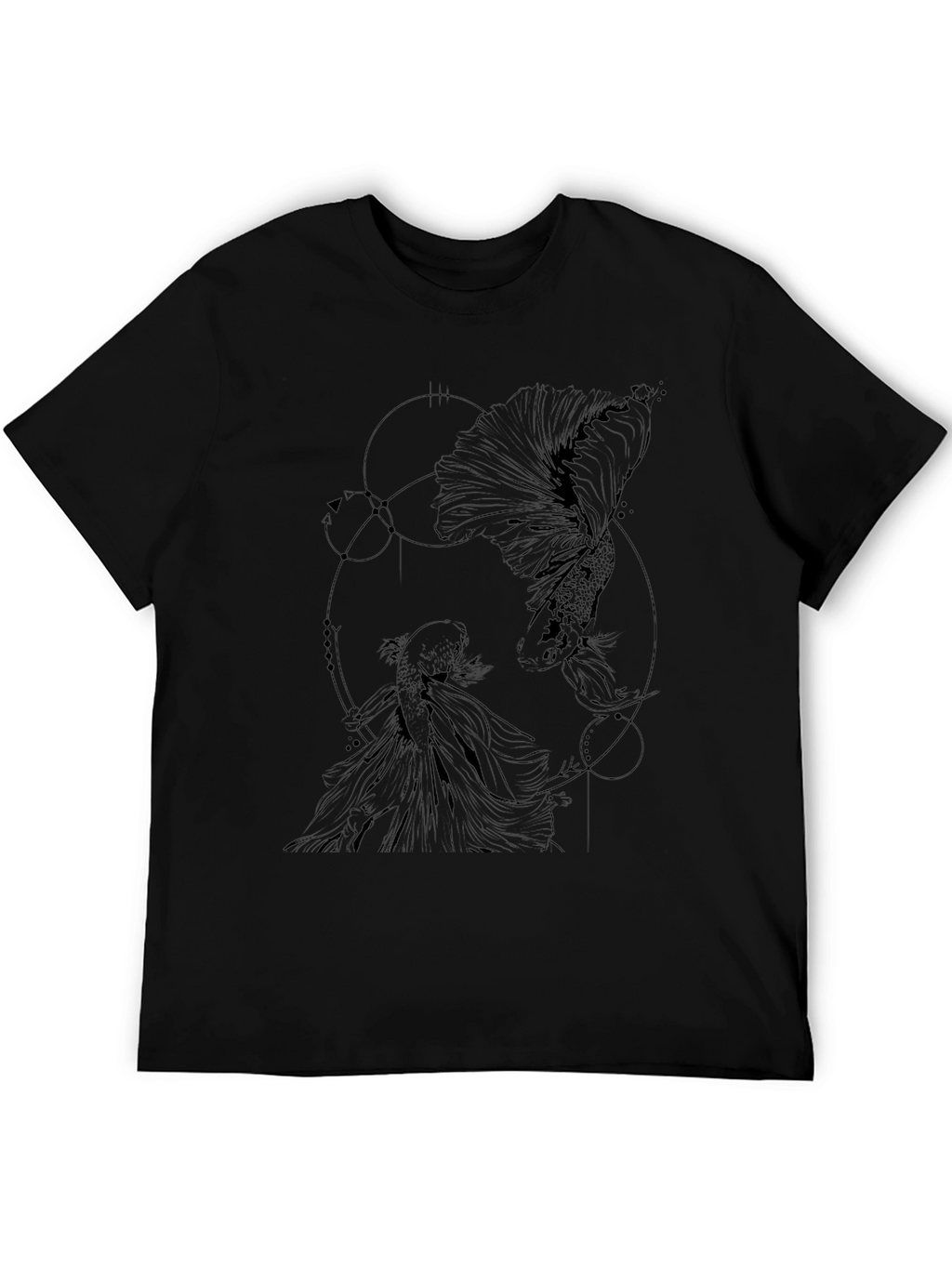 Geometric Fish Graphic Tee - Black Cotton
