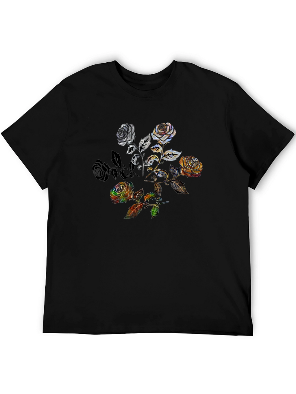Floral Rose Graphic Black Tee