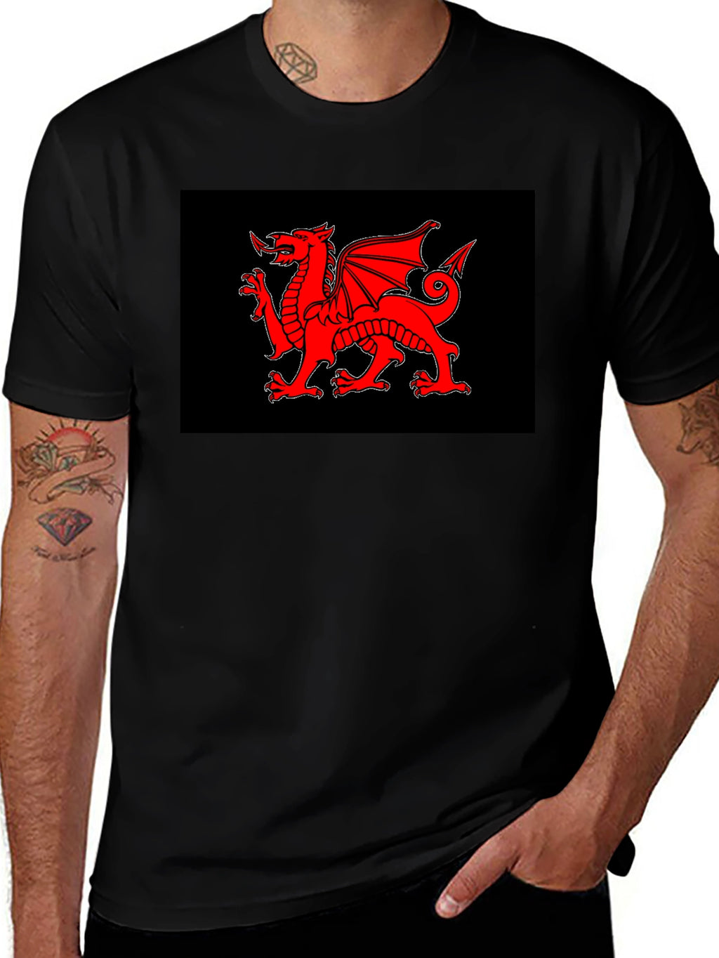 Welsh Dragon Black T-Shirt - Cymru Red Dragon Wales