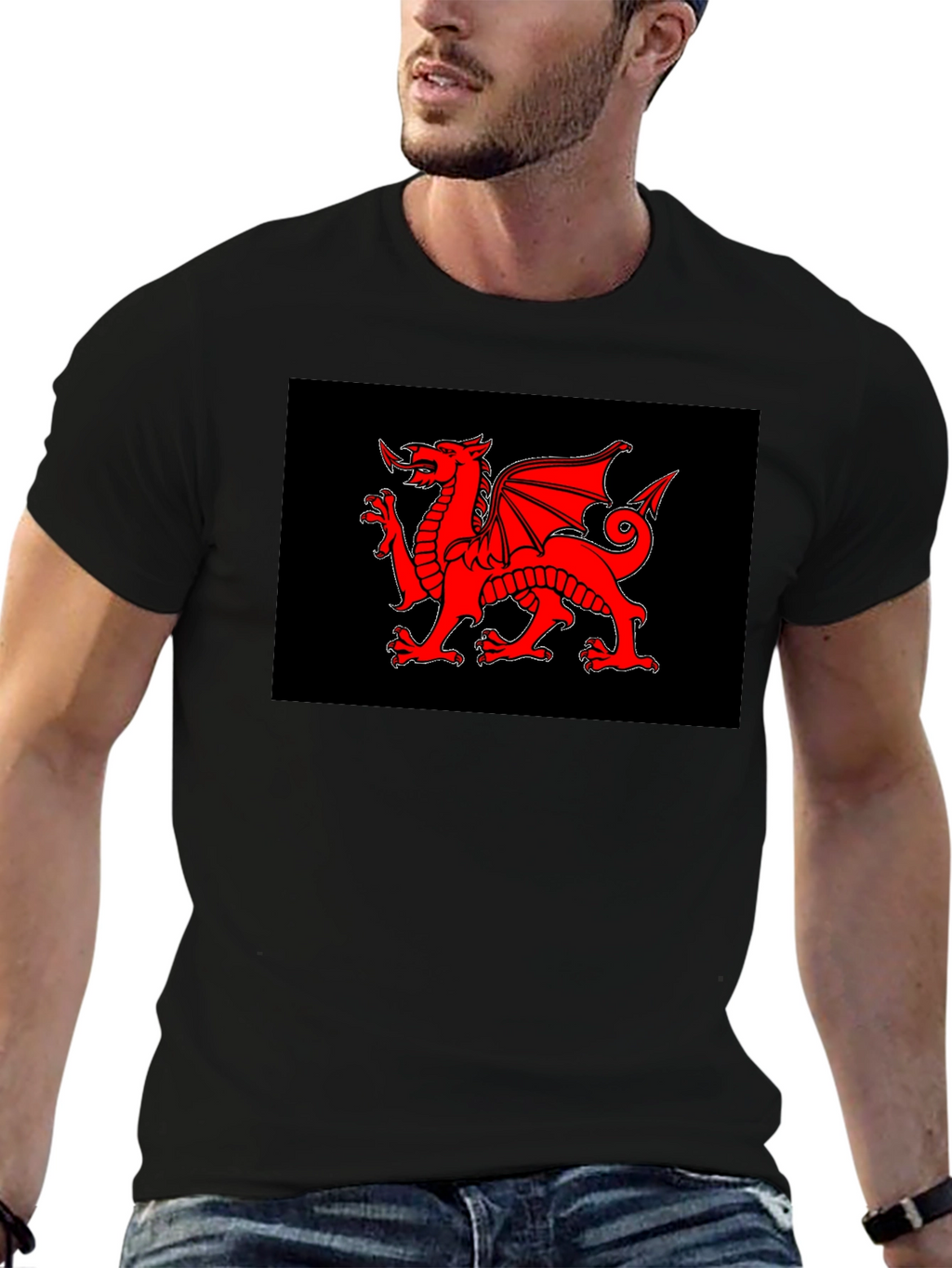 Welsh Dragon Black T-Shirt - Cymru Red Dragon Wales