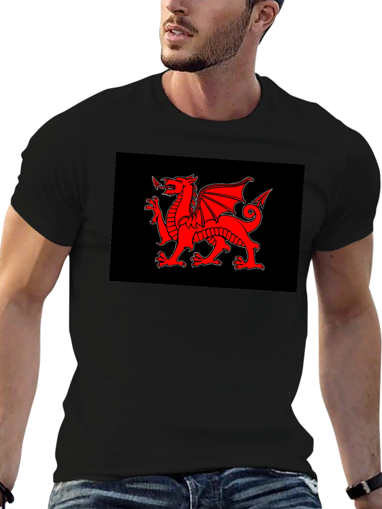Welsh Dragon Black T-Shirt - Cymru Red Dragon Wales