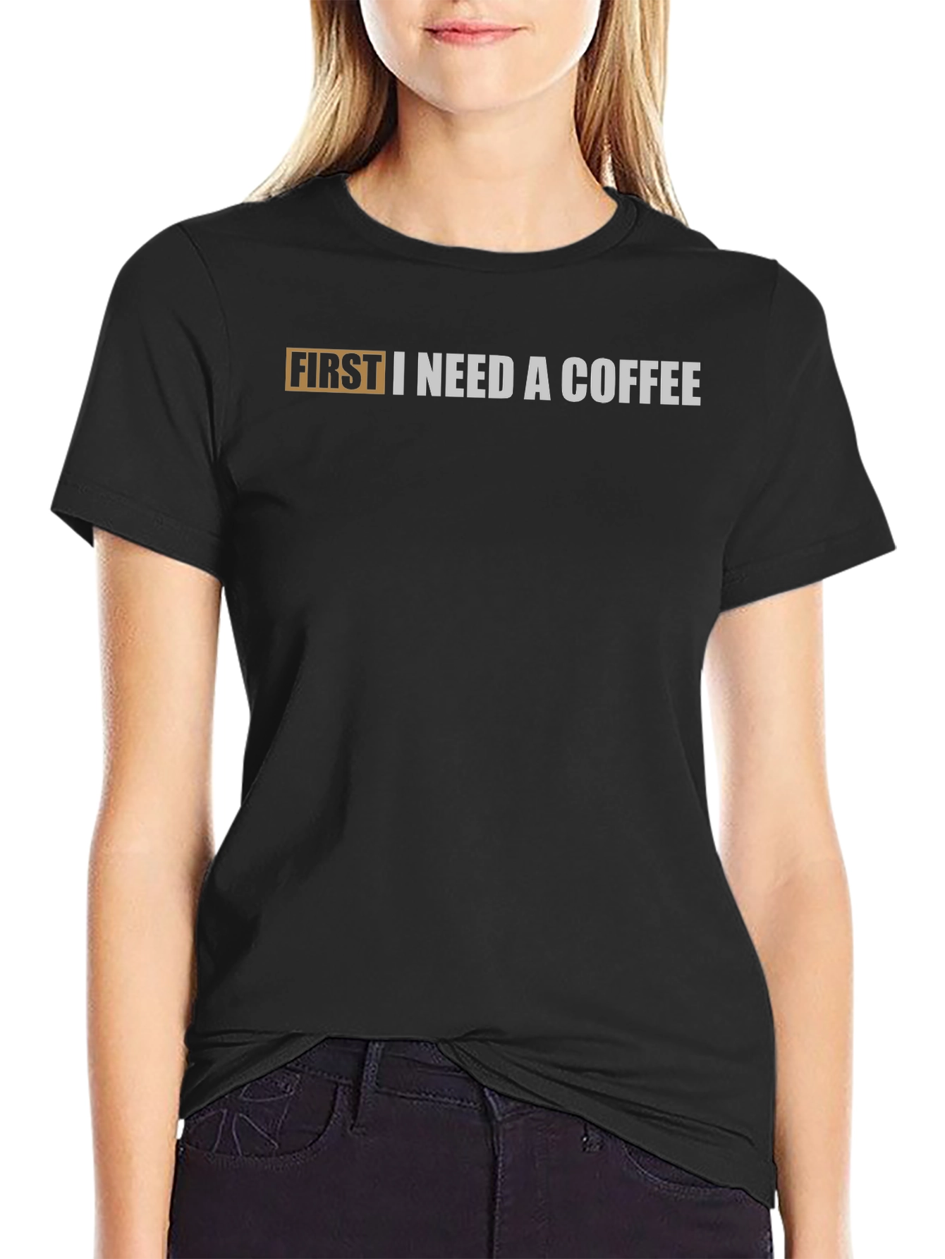 First I Need Coffee Black Graphic Tee