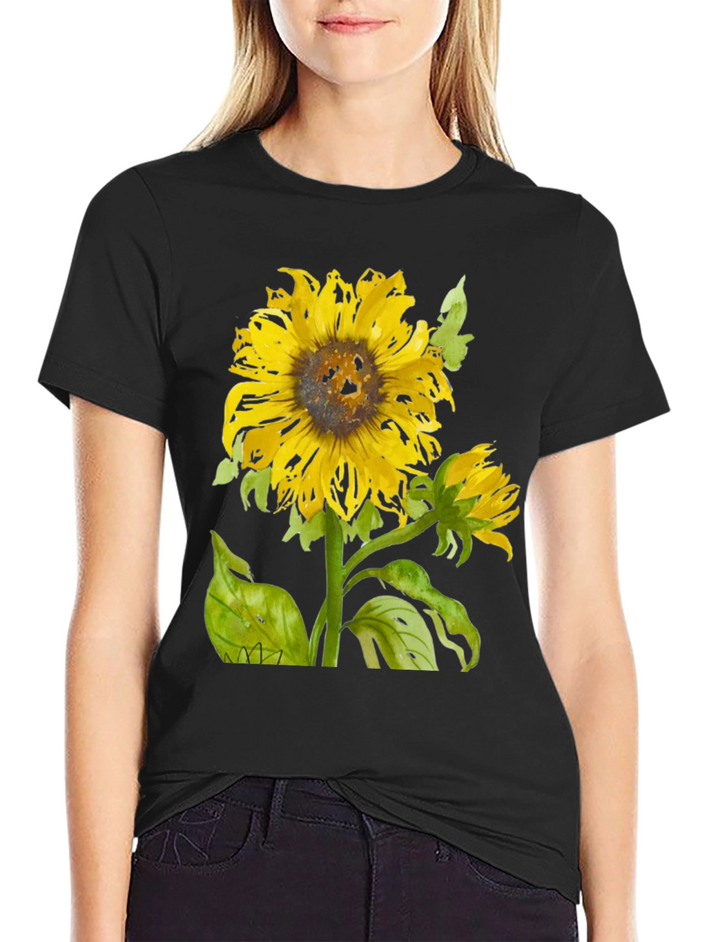 Sunflower Graphic Print Black T-Shirt