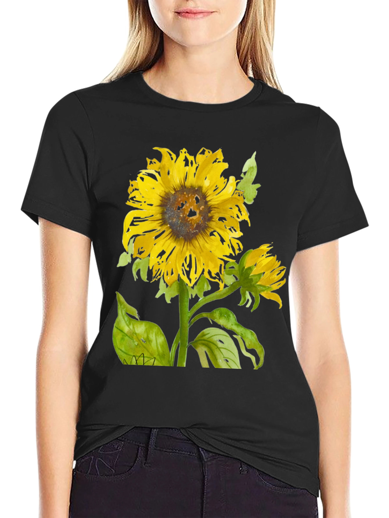 Sunflower Graphic Print Black T-Shirt