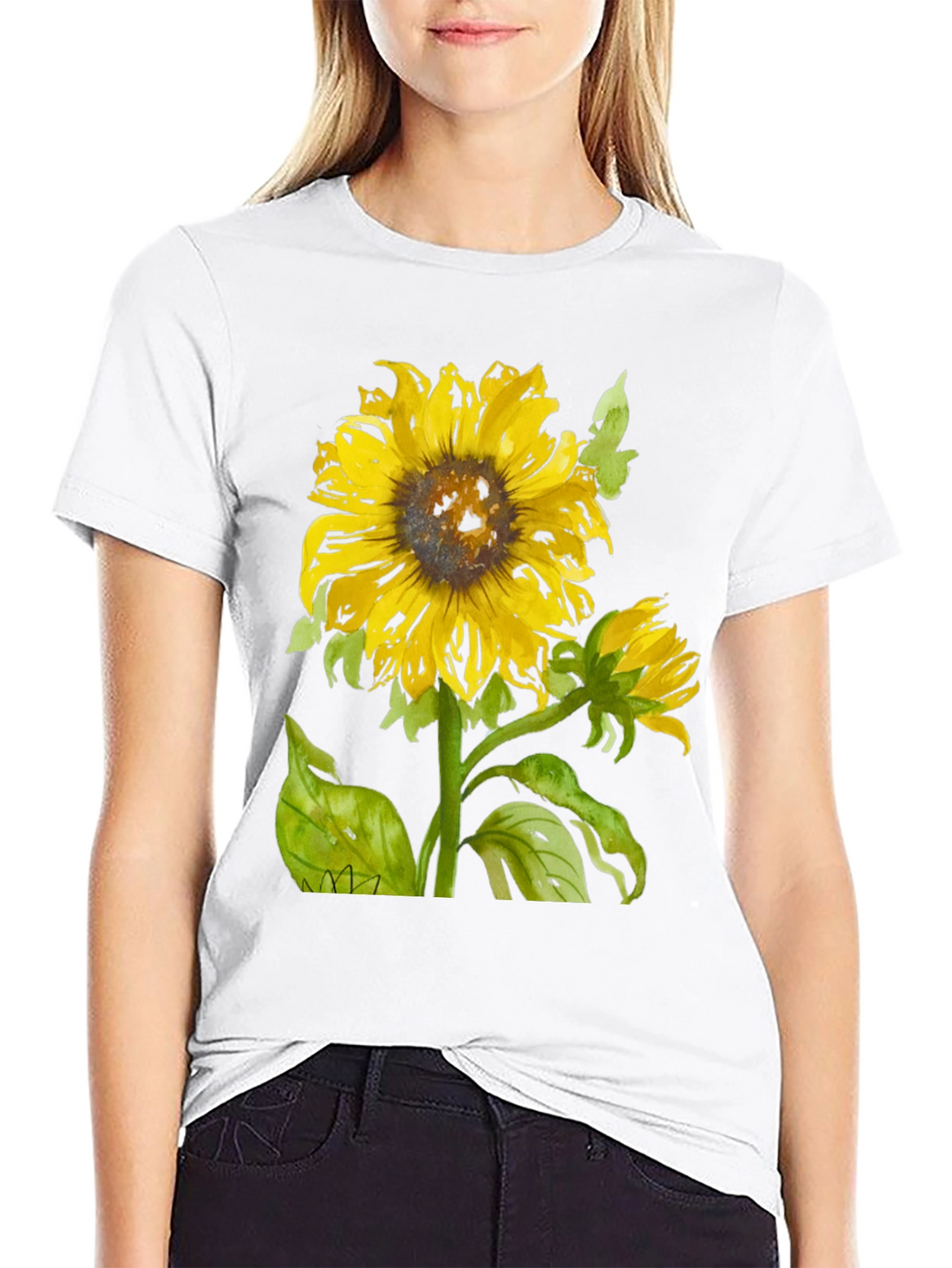 Sunflower Graphic Print Black T-Shirt