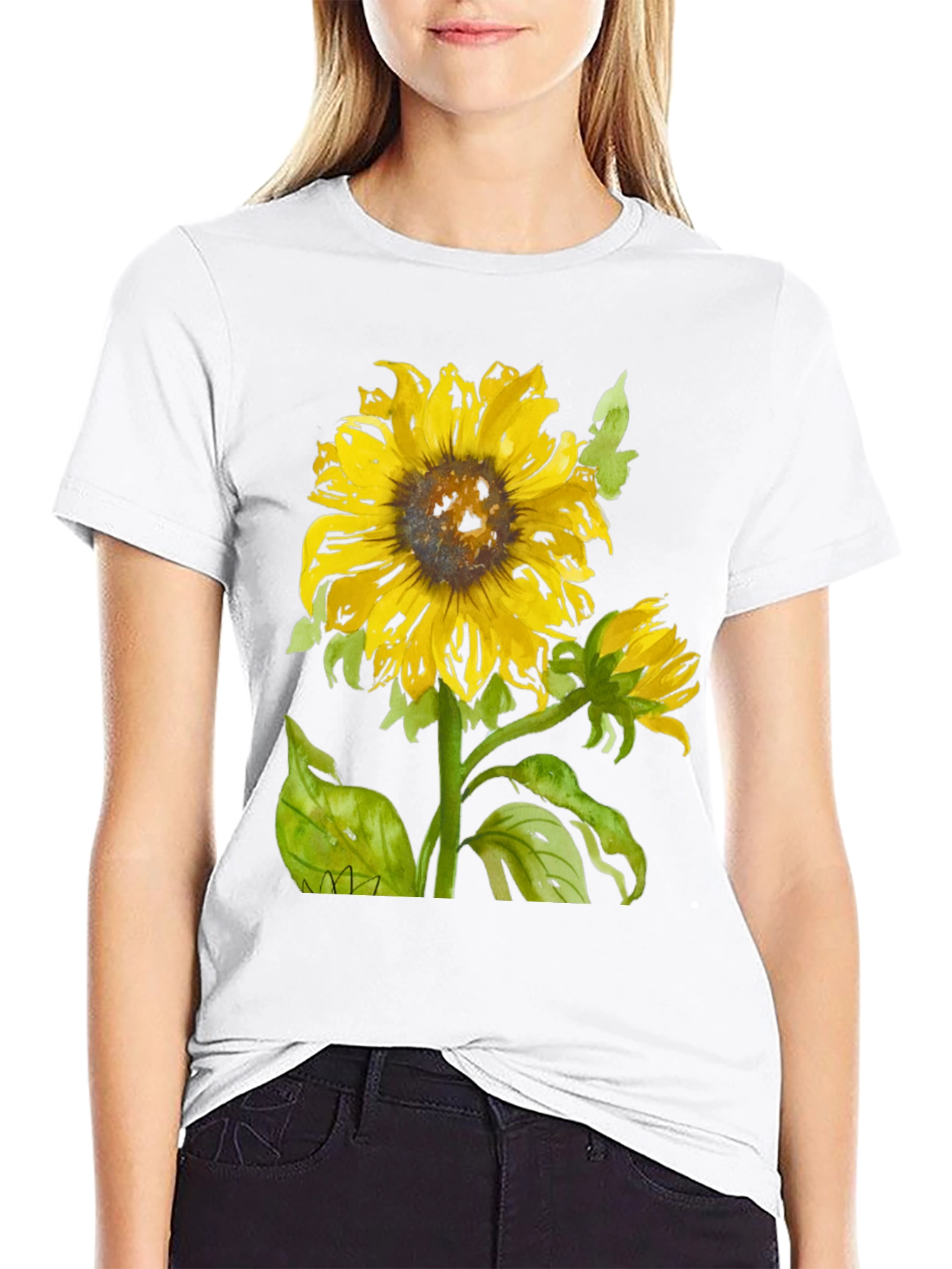 Sunflower Graphic Print Black T-Shirt